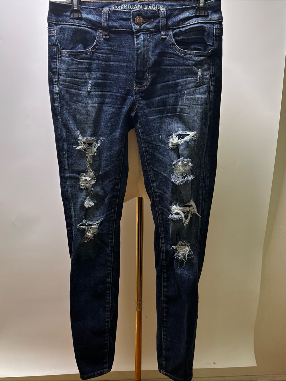 American Eagle Outfitters Dark Indigo Distressed Skinny Jeans Size 4 Regular